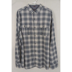 New Alesbury sz L Tall Shirt plaid blues & white buttons up long sleeves 4528